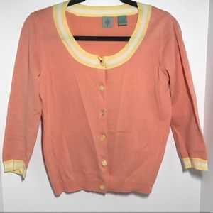 HWR Monogram Peach Cardigan Yellow Flower Buttons